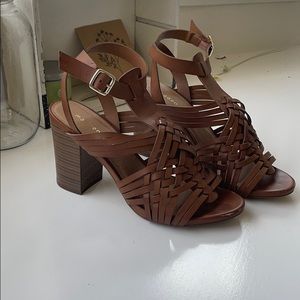 Brown chunky heeled sandals